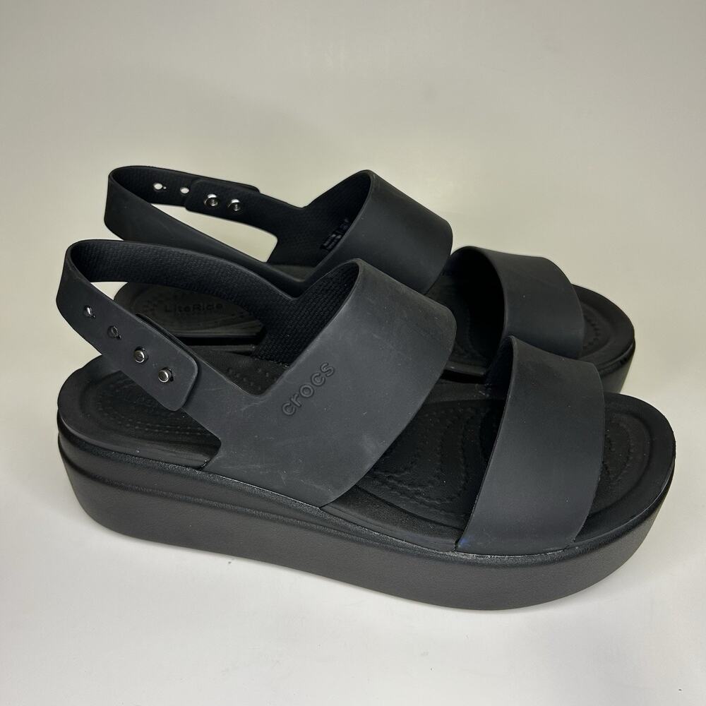 Crocs LiteRide Brooklyn Low Wedge Platform Sandals Women's 7 Black Comfort